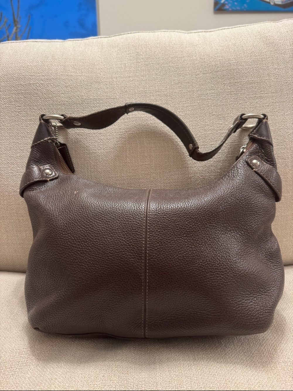 COACH Chocolate Brown Pebbled Leather Hobo Shoulder Bag Y2K Boho Slouch Purse - Picture 7 of 11